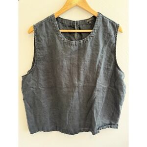 Quince 100% Linen Tank Top Womens XL Black Sleeveless Minimalist Keyhole Back